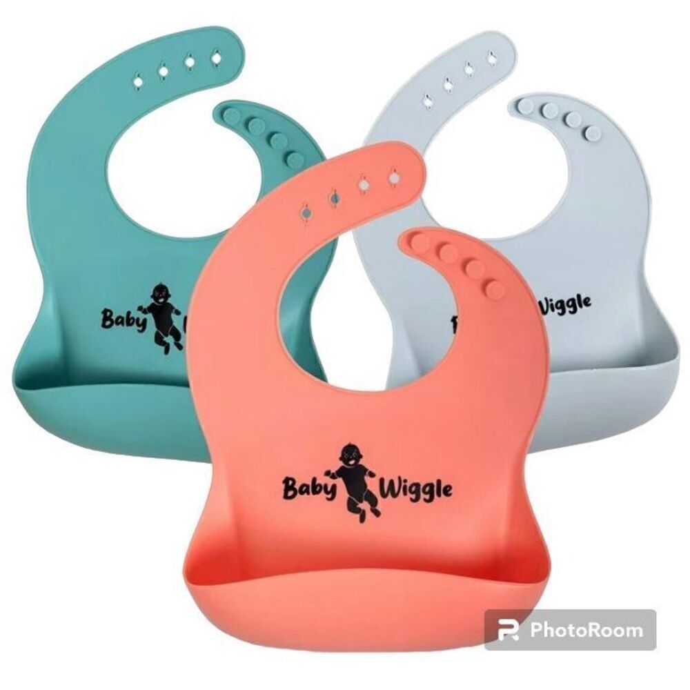 Silicone Bib Set - Teal, Coral, and Gray NWT